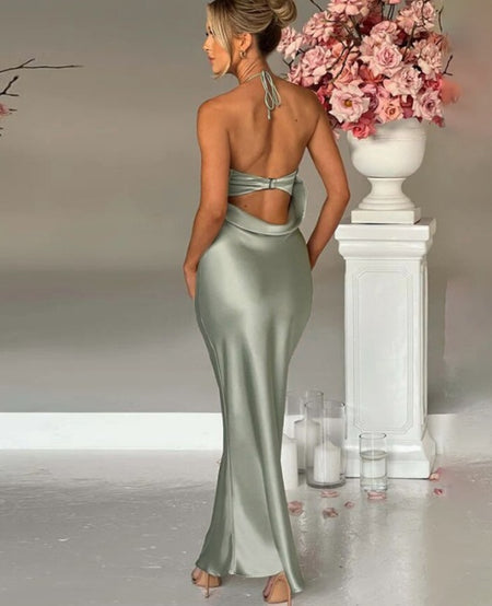 Hanging Neck Sexy Open Back Slim Fit Wrapped Hip Women's Dress - ANIBEY