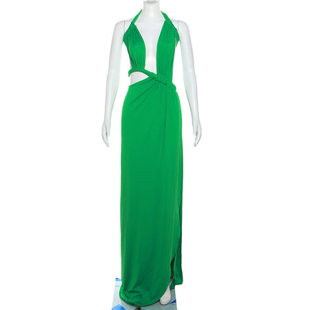 New Women's Fashion Halter Hollow Backless Slim Fit Slit Dress - ANIBEY