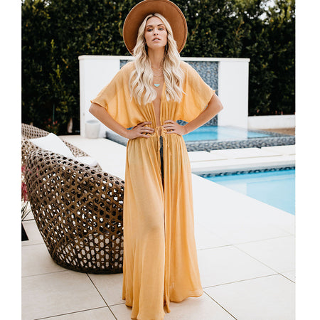 Slub lace lace long sunscreen cardigan - ANIBEY