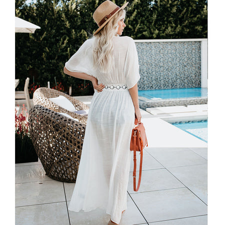 Slub lace lace long sunscreen cardigan - ANIBEY