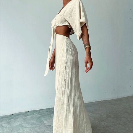 Women's Summer Slim Fit Midriff Outfit V-neck Dress - ANIBEY