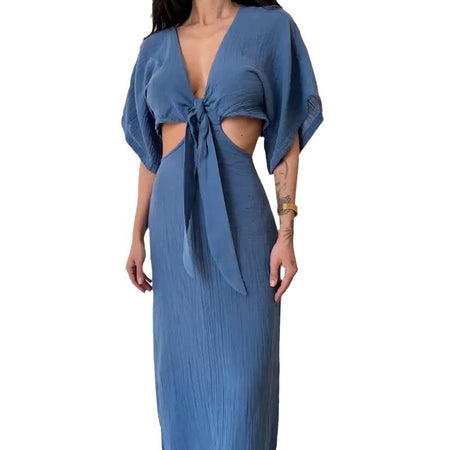 Women's Summer Slim Fit Midriff Outfit V-neck Dress - ANIBEY