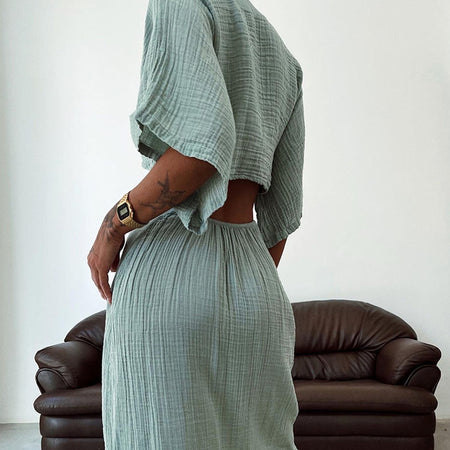 Women's Summer Slim Fit Midriff Outfit V-neck Dress - ANIBEY