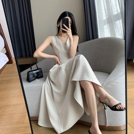 Summer Commute Slimming V-neckline Sleeveless Dress - ANIBEY