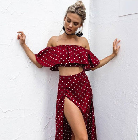 Summer beach skirt, one shoulder sexy print dress - ANIBEY