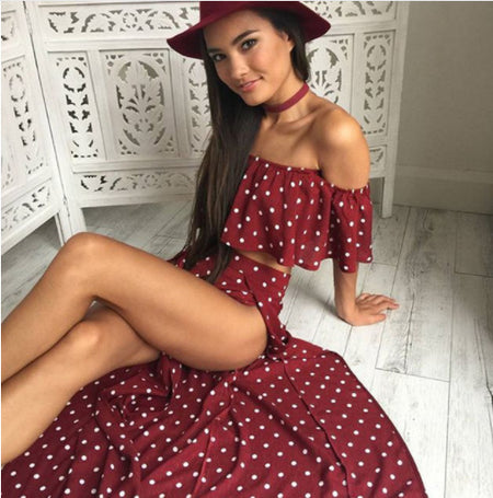 Summer beach skirt, one shoulder sexy print dress - ANIBEY
