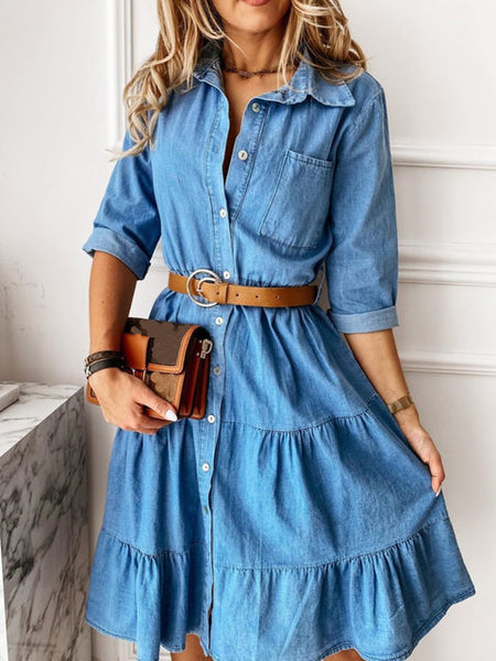 Cowgirl Square-Neck Stitching Row Mid-Length Skirt - ANIBEY
