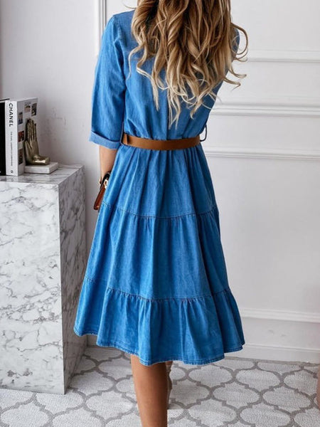 Cowgirl Square-Neck Stitching Row Mid-Length Skirt - ANIBEY