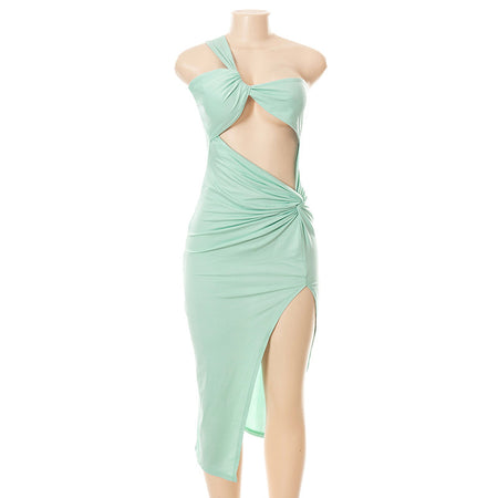 New Style Solid Color Kink Dress - ANIBEY