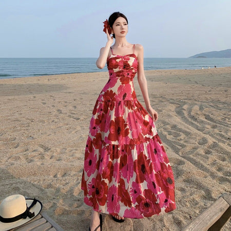 Vacation Spaghetti Straps Dress Dopamine - ANIBEY