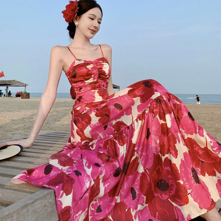 Vacation Spaghetti Straps Dress Dopamine - ANIBEY