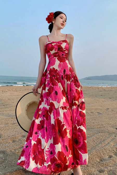 Vacation Spaghetti Straps Dress Dopamine - ANIBEY