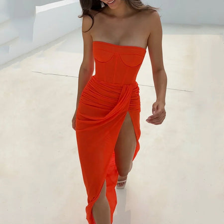 Sleeveless Waist Slit Solid Color Dress - ANIBEY