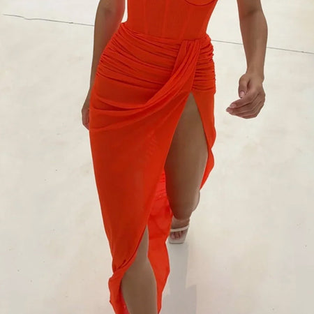 Sleeveless Waist Slit Solid Color Dress - ANIBEY