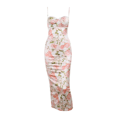 Spring NEW Long Elegant Printed Lace Suspender Dress Women's Clothing - ANIBEY