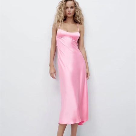 Summer New Women's Silk Satin Textured Dress - ANIBEY