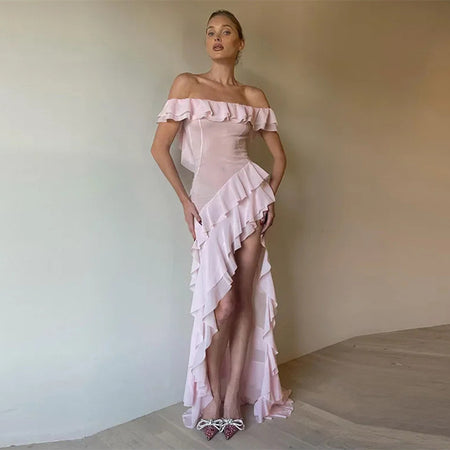 Women's Pure Color Ruffles Dress - ANIBEY