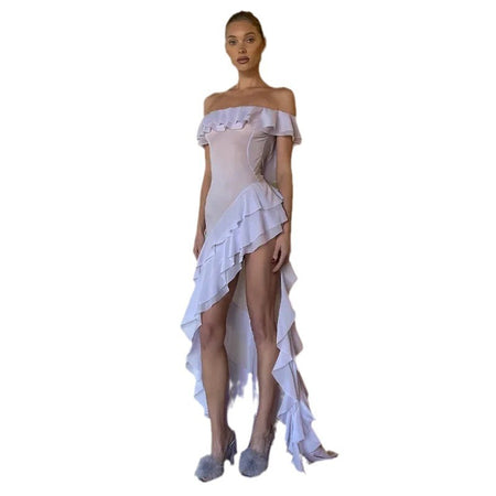 Women's Pure Color Ruffles Dress - ANIBEY