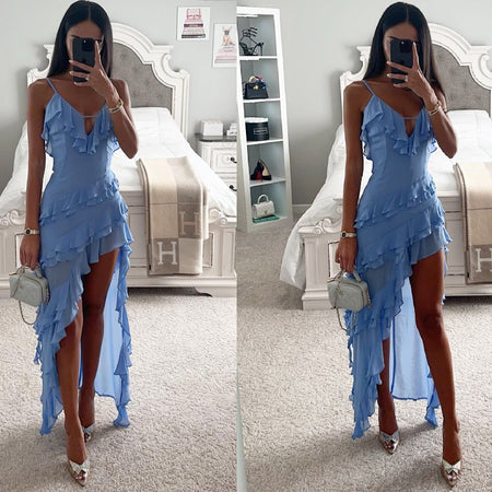 Lady Sexy Sling Irregular Solid Color Dress - ANIBEY