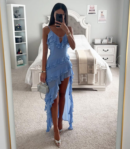 Lady Sexy Sling Irregular Solid Color Dress - ANIBEY