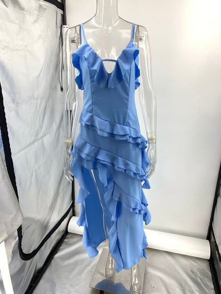 Lady Sexy Sling Irregular Solid Color Dress - ANIBEY