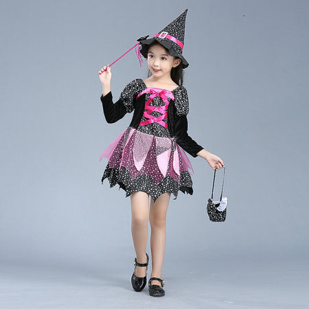 Halloween Children'S Costume Cloak Witch Dress Up Vampire Girl Performance Clothes - ANIBEY