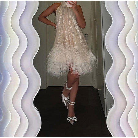 Tassel Sequins Feather Stitching Dress - ANIBEY