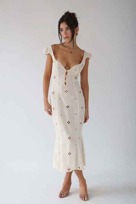 Trendy Mid-length Cotton Embroidered Dress - ANIBEY