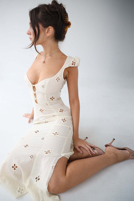 Trendy Mid-length Cotton Embroidered Dress - ANIBEY