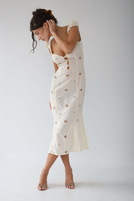 Trendy Mid-length Cotton Embroidered Dress - ANIBEY