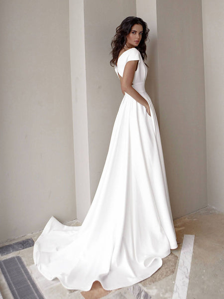 Women's Off-Shoulder Thigh Slit Solid Color Floor Long Dress - ANIBEY