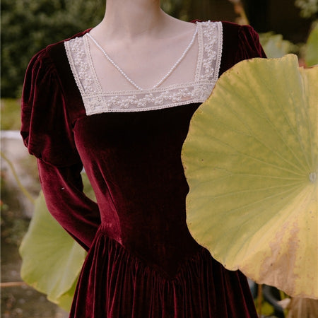 Temperament Retro Velvet Long Sleeve Dress - ANIBEY
