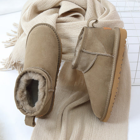 Super Short Snow Boots Sheepskin Leather Leather Bread Shoes Short Boots - ANIBEY