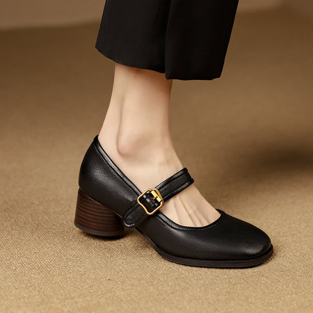 Women's Fashionable Chunky Heel Round Head Shoes - ANIBEY