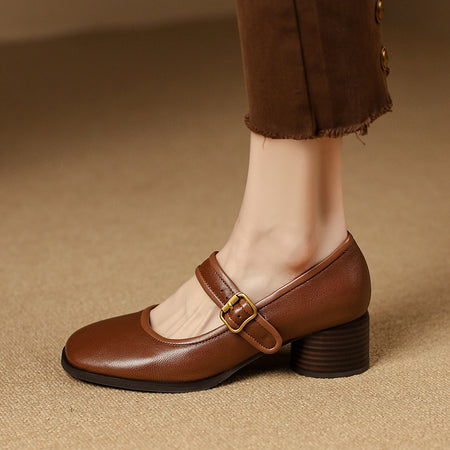 Women's Fashionable Chunky Heel Round Head Shoes - ANIBEY
