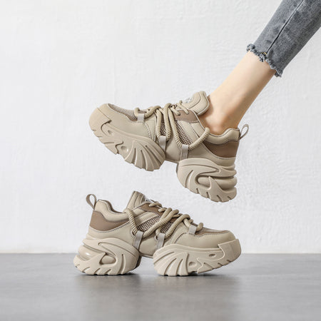 Casual Sneaker Platform Hidden Heel White Shoes - ANIBEY