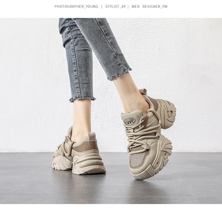 Casual Sneaker Platform Hidden Heel White Shoes - ANIBEY