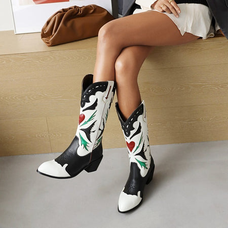 Women's Vintage Embroidered Pointed Boots - ANIBEY