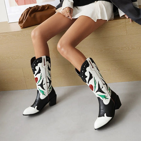 Women's Vintage Embroidered Pointed Boots - ANIBEY