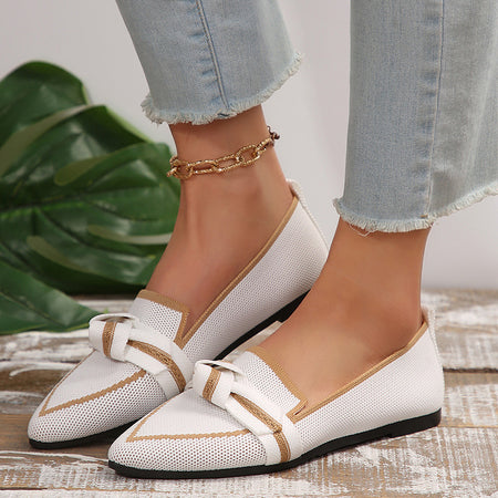 Fashion Pointed Toe Bow Flat Shoes For Women Lying Woven Slip-on Breathable Shoes Summer - ANIBEY