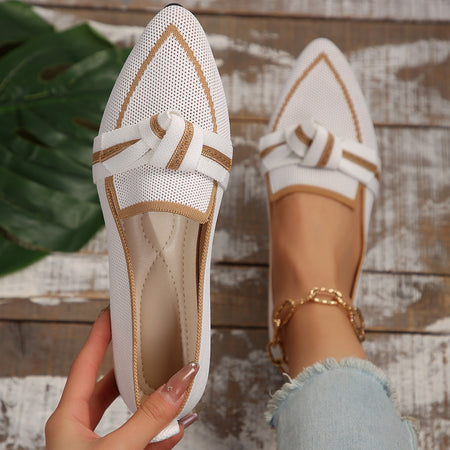 Fashion Pointed Toe Bow Flat Shoes For Women Lying Woven Slip-on Breathable Shoes Summer - ANIBEY