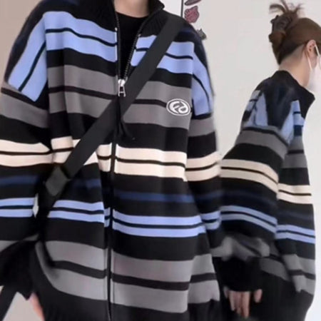Striped Sweater Casual All-match Loose Sweater - ANIBEY