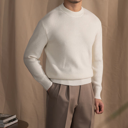 Small Wide Thick Needle Round Neck Sweater - ANIBEY