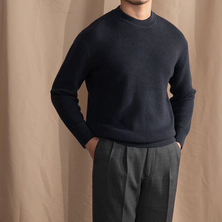 Small Wide Thick Needle Round Neck Sweater - ANIBEY