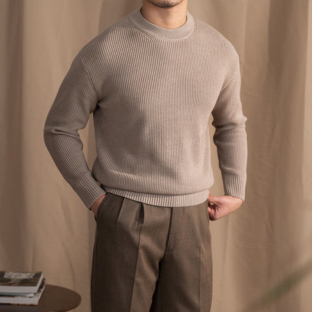 Small Wide Thick Needle Round Neck Sweater - ANIBEY