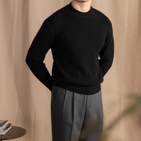 Small Wide Thick Needle Round Neck Sweater - ANIBEY