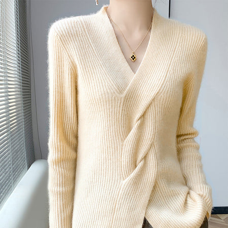 Women's Fashion Striped Cross Twisted V-neck Sweater - ANIBEY