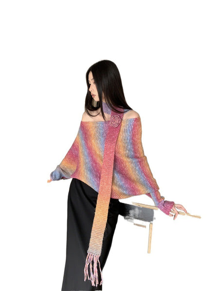 Women's Fashionable Casual Irregular Shoulder Pullover Soft Glutinous Knitted Sweater - ANIBEY