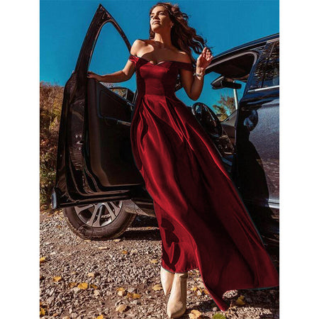 V-neck Solid Color Long Vintage Gown Dress - ANIBEY