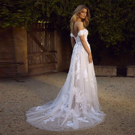 Lace Wedding Dresses Off The Shoulder Appliques A-Line Bride Dress Princess Wedding Gown Bridal Dress - ANIBEY